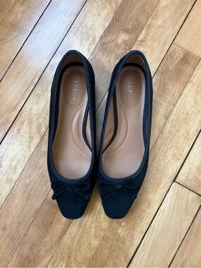 Talbots Black Suede Bow Pointed-Toe Ballet Flats